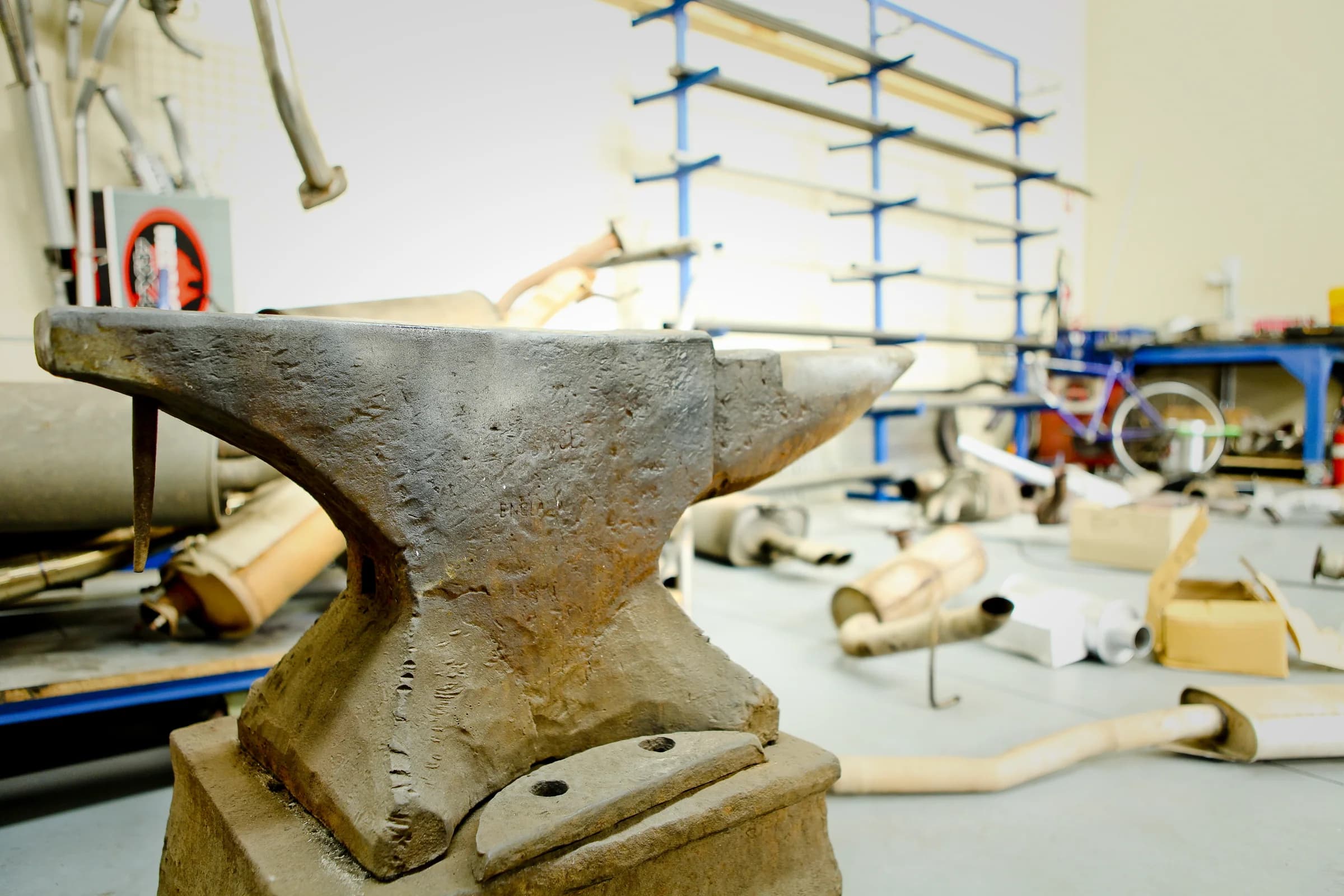 The anvil and exhaust fabrication area at the workshop
